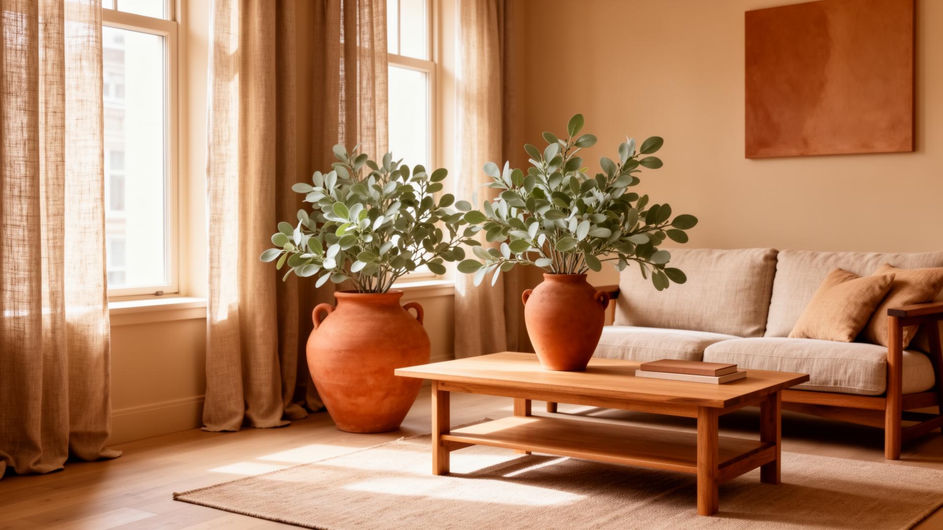 Beautiful Scandinavian living room with warm earth tones